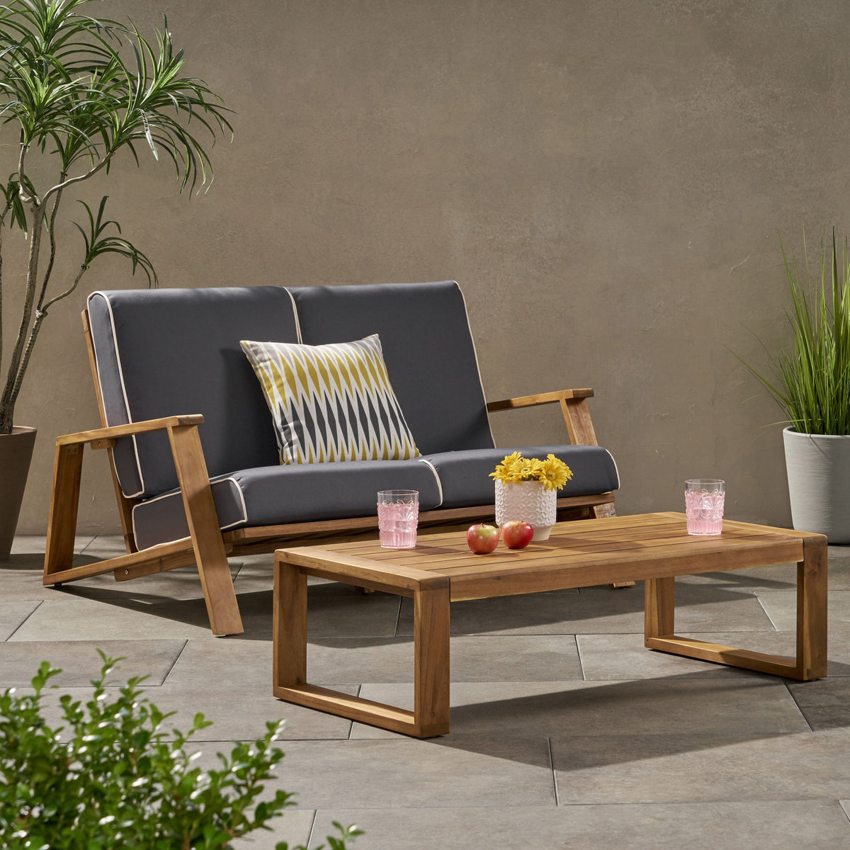 Paloma - Contemporary Loveseat And Coffee Table Set With Weather Resistant Cushions
