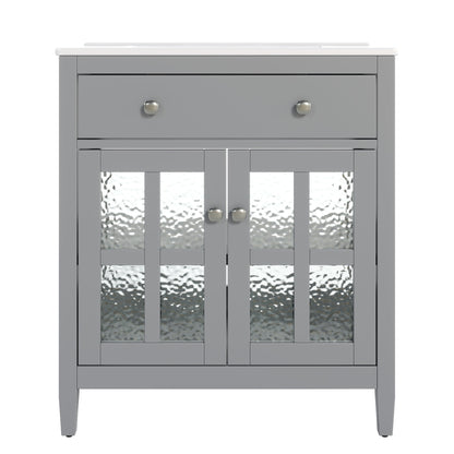 Bathroom Vanity With Ceramic Sink, Adjustable Shelf & Tip Out Tray