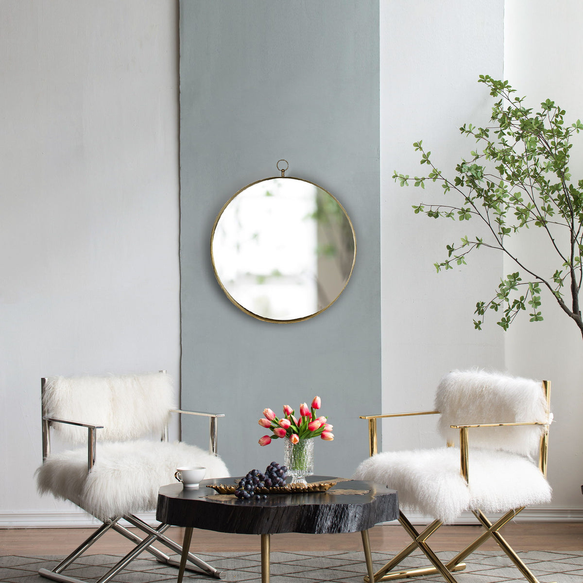 Round Mirror, Circle Mirror With Iron Frame For Living Room Bedroom Vanity Entryway, Hallway
