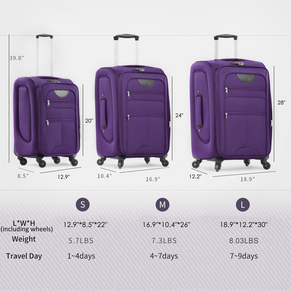 Softside Luggage Expandable 3 Piece Set Suitcase Upright Spinner Softshell Lightweight Luggage Travel Set