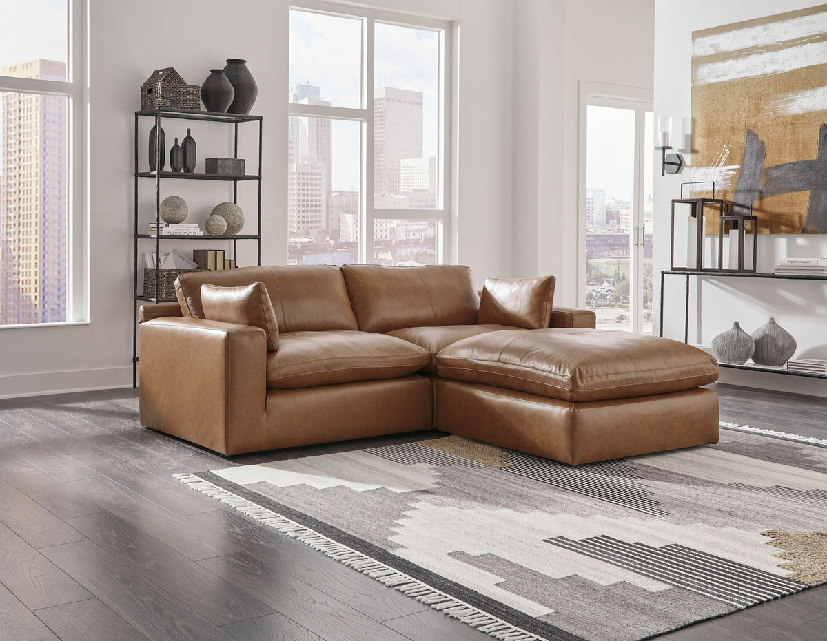 Emilia - 2 Pc. - 2-Piece Sectional Loveseat, Ottoman - Caramel