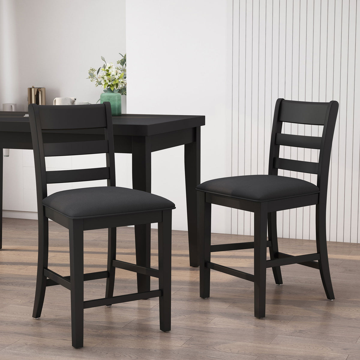 Farmhouse Upholstered Wood Counter Stools