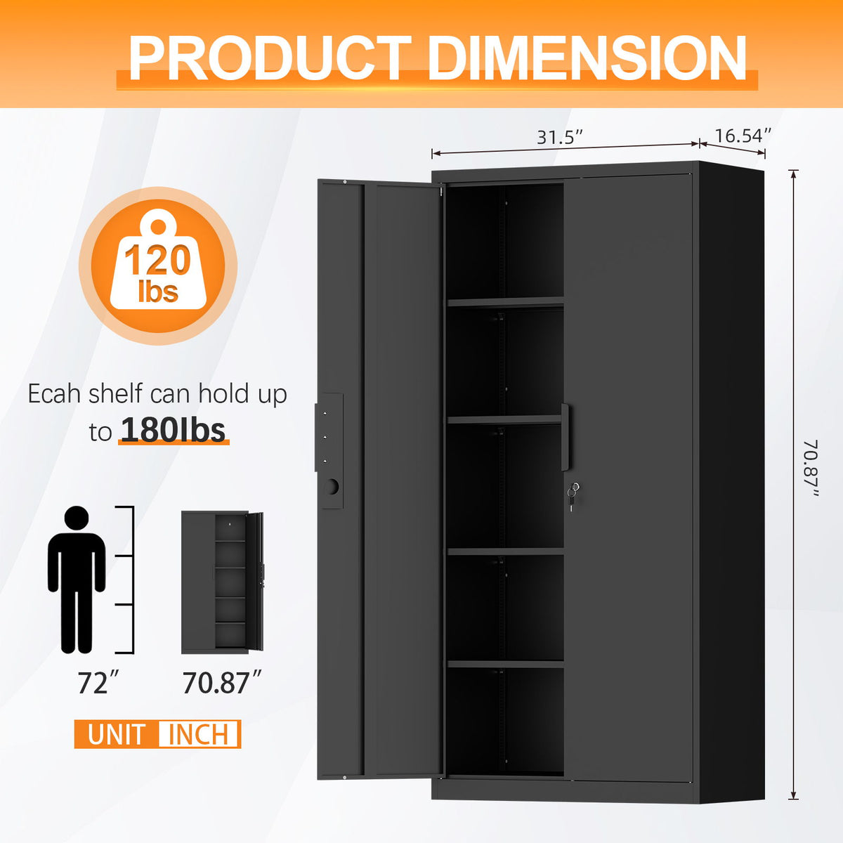 2 Door File Cabinet With Lock, 4 Adjustable Shelves, Heavy-Duty