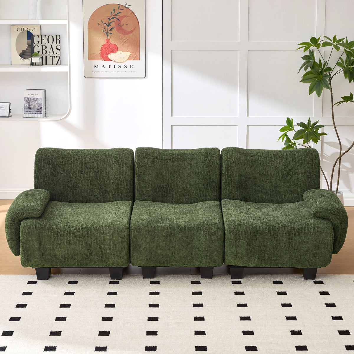 3 Seater Sofa Couch With Curved Armrests