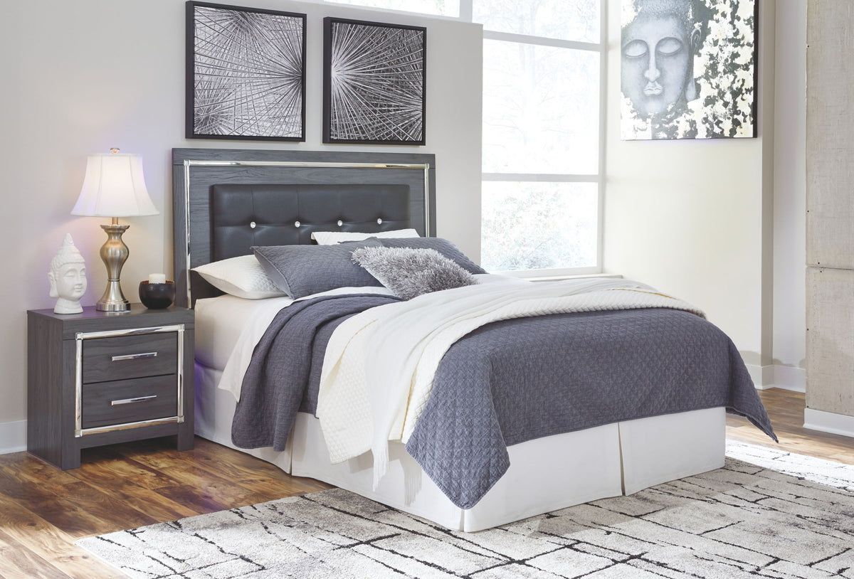 Lodanna - 3 Pc. - Dresser, Mirror, Queen Upholstered Panel Headboard with Bolt on Bed Frame - Gray