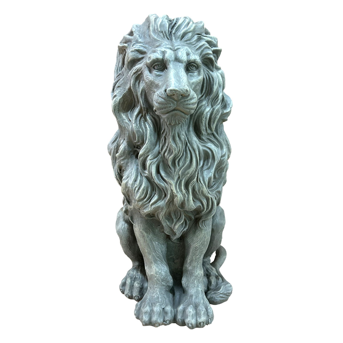 Sitting Lion Statue Outdoor Garden Lawn Decor - Grayish Green