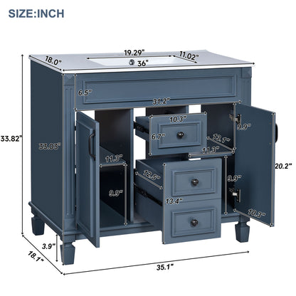 Bathroom Vanity With Top Sink, Cabinet With 2 Soft Closing Doors And Drawers