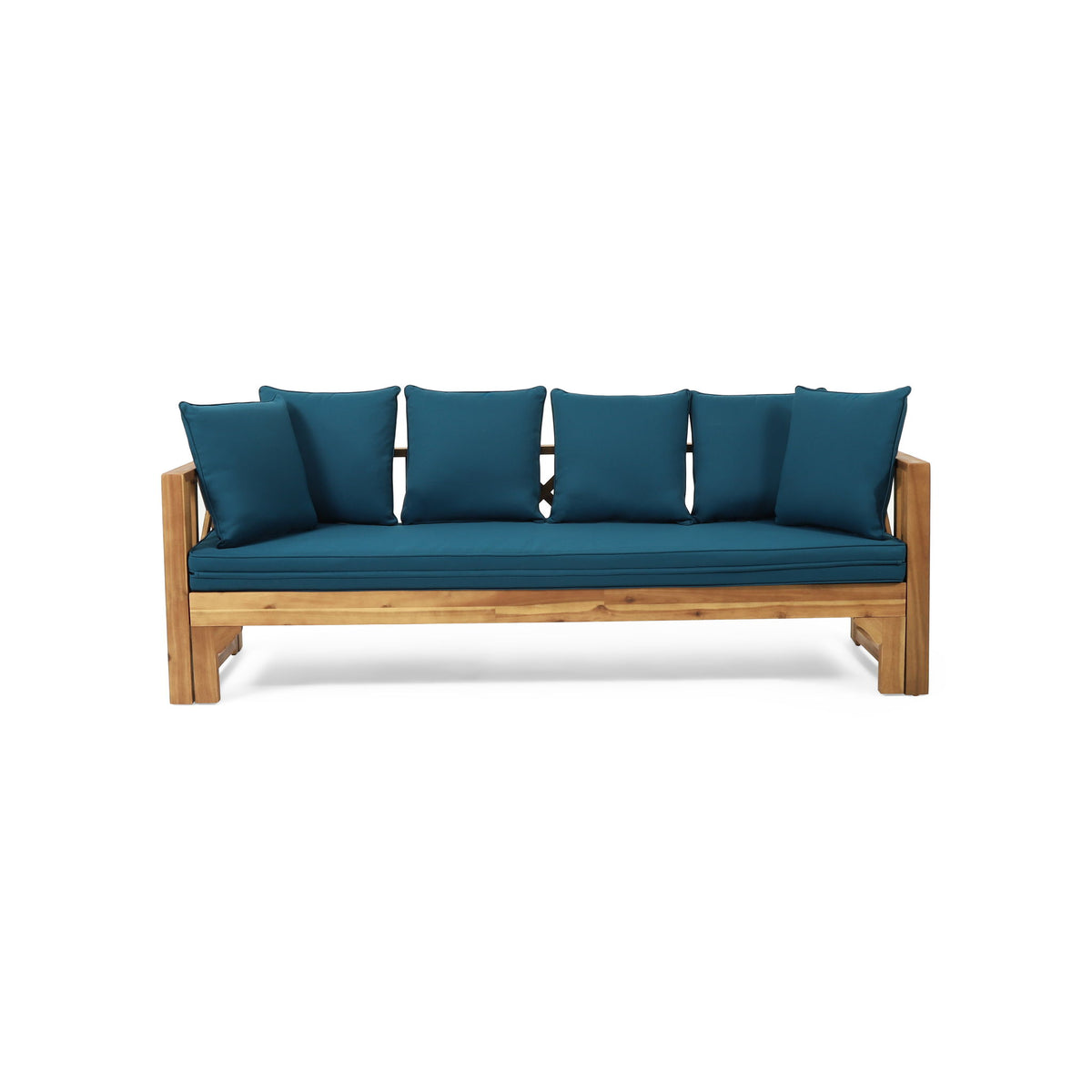 Outdoor Daybed With X-Shaped Panel Backrest And Armrests - Teak