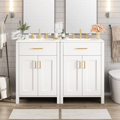Modern Bathroom Vanity With Ceramic Sink, Soft-Close Doors, Flip Drawer, U-Shaped Shelves, Elegant Storage Solution
