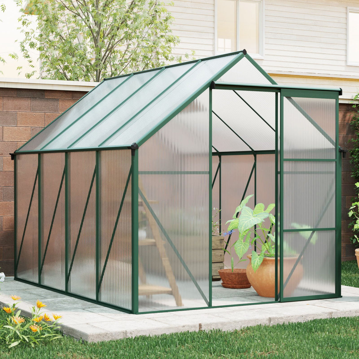 Polycarbonate house Raised Base And Anchor Aluminum Heavy Duty Walk-In houses For Outdoor Backyard In All Season