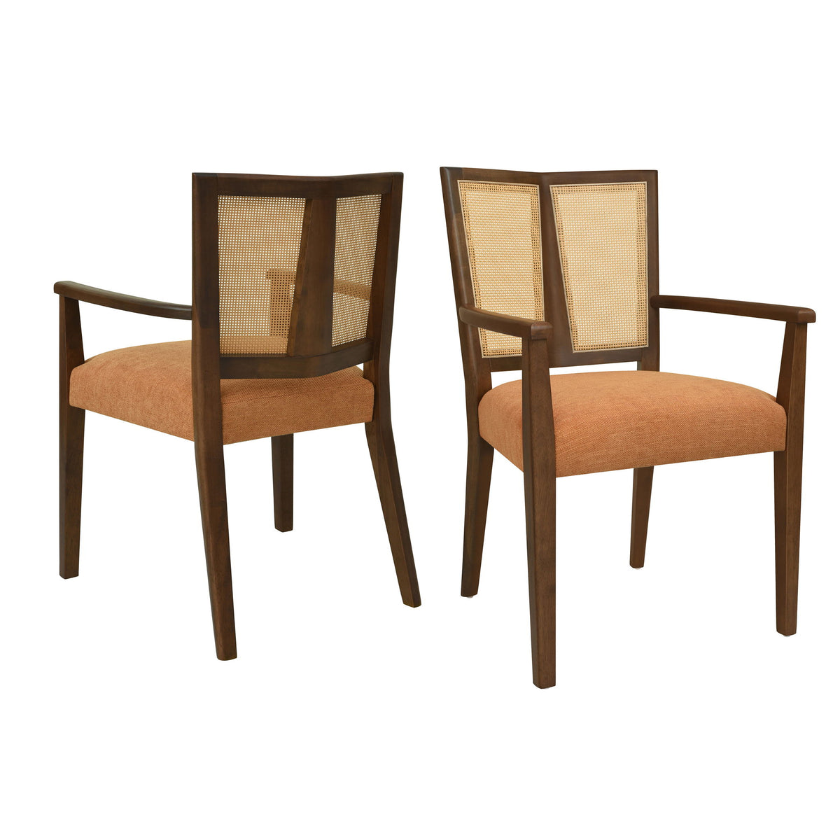 Mid Century Modern Arm Dining Chair Set With Rattan Backrest