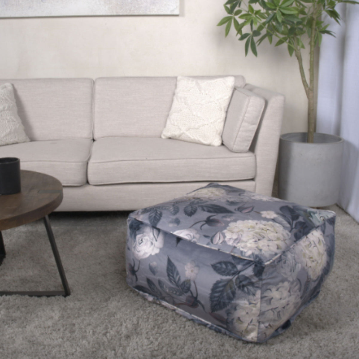 Hazel - Large Square Pouf With Flower Print