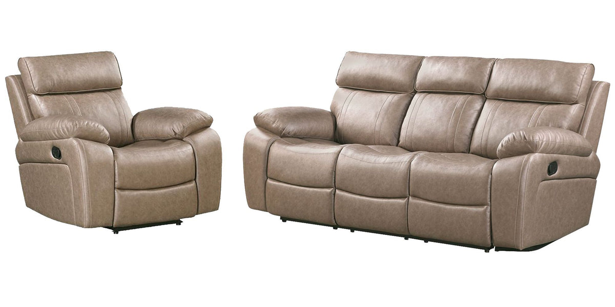 Theon - Faux Leather Manual Reclining Sofa And Recliner - Stokes Toffee
