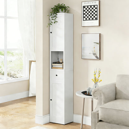 Tall Narrow Bathroom Cabinet With 5-Tier Storage, Adjustable Shelves, Freestanding - White