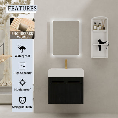 Modern Wall Mounted Bathroom Vanity With Resin Sink And Storage Rack