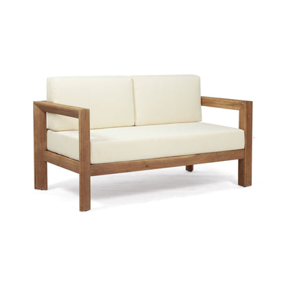 2 Piece Patio Set With Open-Back Loveseat And Coffee Table - Beige / Brown