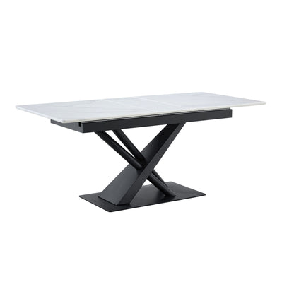 Dining Table With Geometric X Frame For Kitchen Or Dining Room - White Marble
