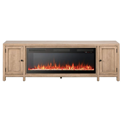 Fireplace TV Console - 82" Console With Fire FTS - Light Brown