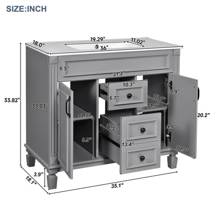 Bathroom Vanity With Top Sink, Cabinet With 2 Soft Closing Doors And Drawers
