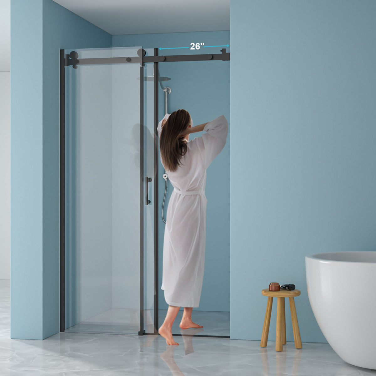 Modern Single Slide Shower Door, Tempered Glass, Stainless Steel Frame