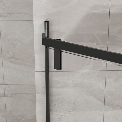 Neo Angle - Frameless Shower Door With White Acrylic Shower Base Combo - Matte Black