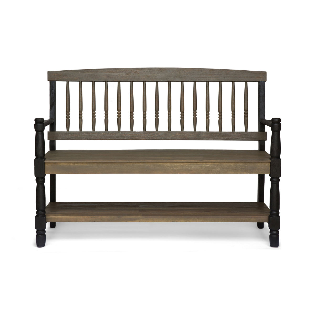 Slatted Bench With Built In Shelf