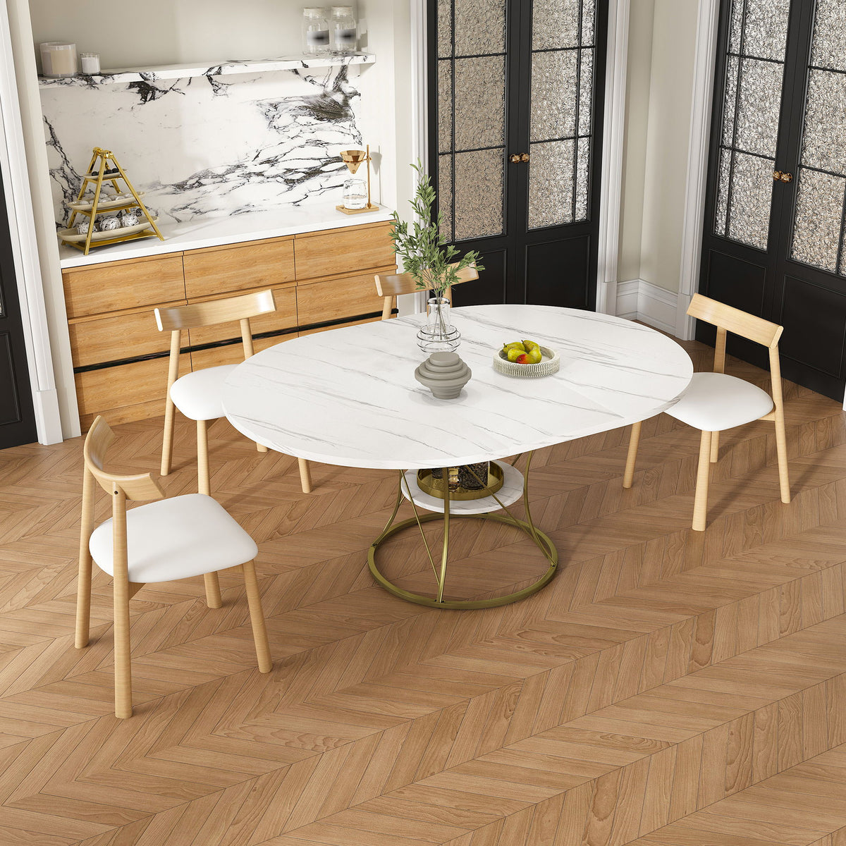 Round Extendable Dining Table Set With Chairs