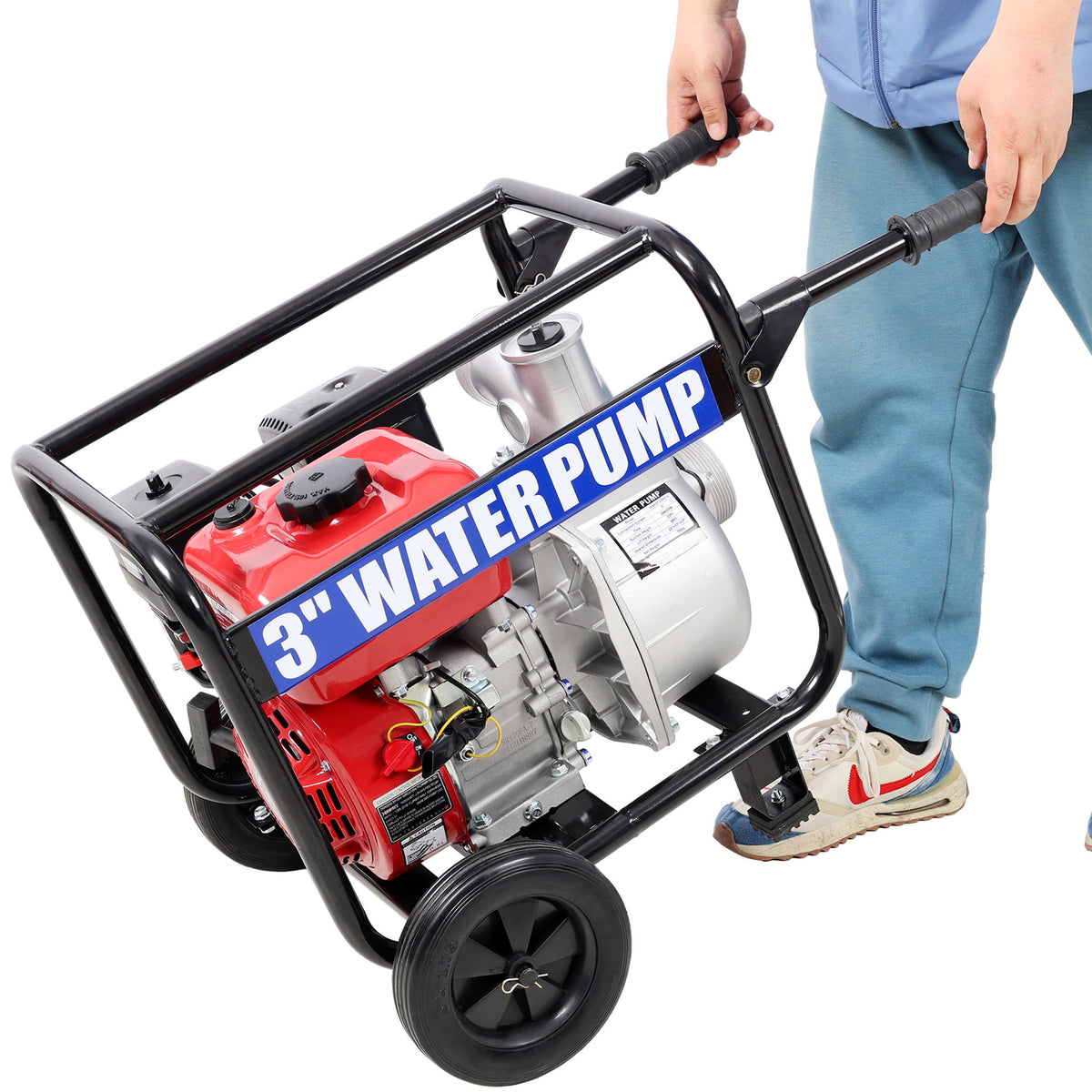 Gas Engine Powered Water Pump 3" Inlet & Outlet 7Hp 212Cc Epa Certified With Wheels And Handle - Black / Red