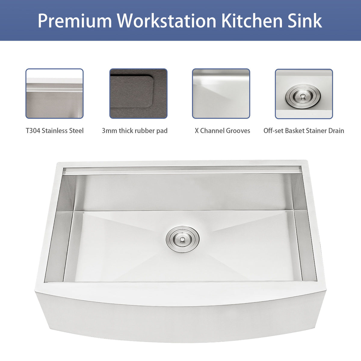 Classic Ceramic Farmhouse Sink Workstation Single Bowl With Durable Finish