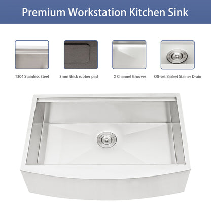 Classic Ceramic Farmhouse Sink Workstation Single Bowl With Durable Finish