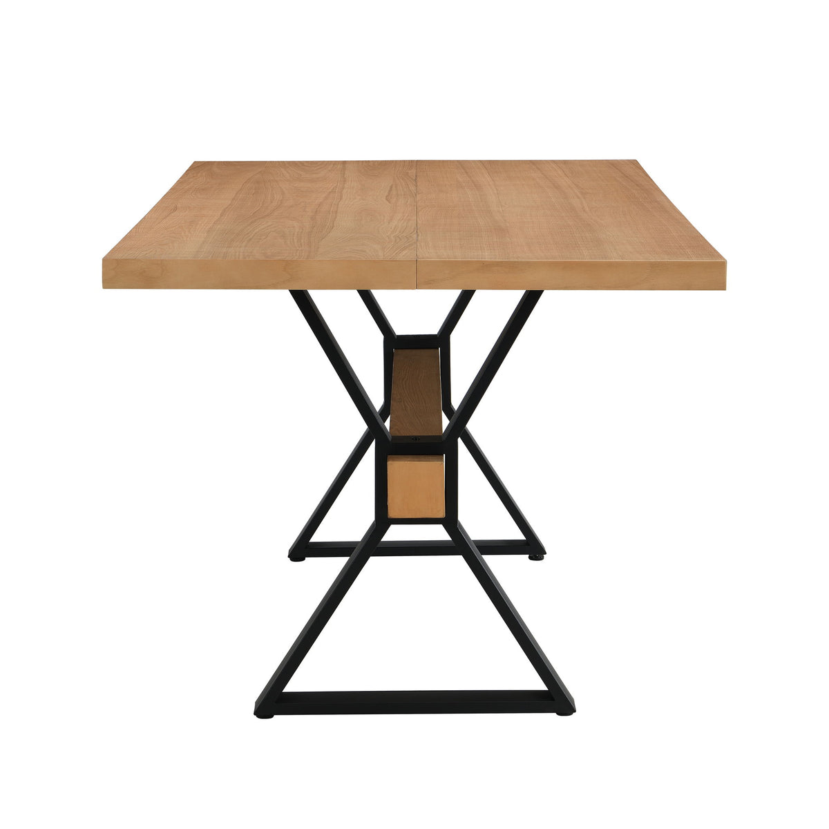 Farmhouse Style X Shaped Legs Dining Table With Metal - Natural