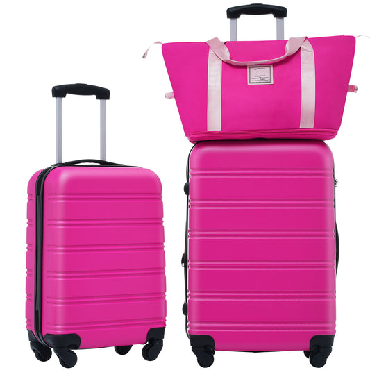 Hardshell Luggage Sets 2 Pieces + Bag Spinner Suitcase With Tsa Lock Lightweight - Pink