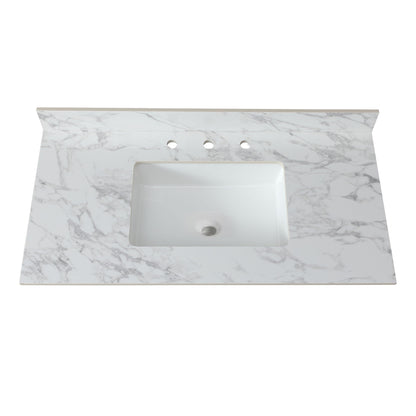 Elegant Sintered Stone Bathroom Vanity Top With Rectangular Undermount Ceramic Sink