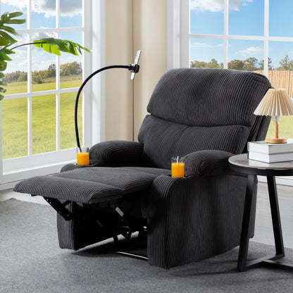 Adjustable Manual Recliner, Ergonomic Lounge Chair With Phone Holder And 2 Cup Holders