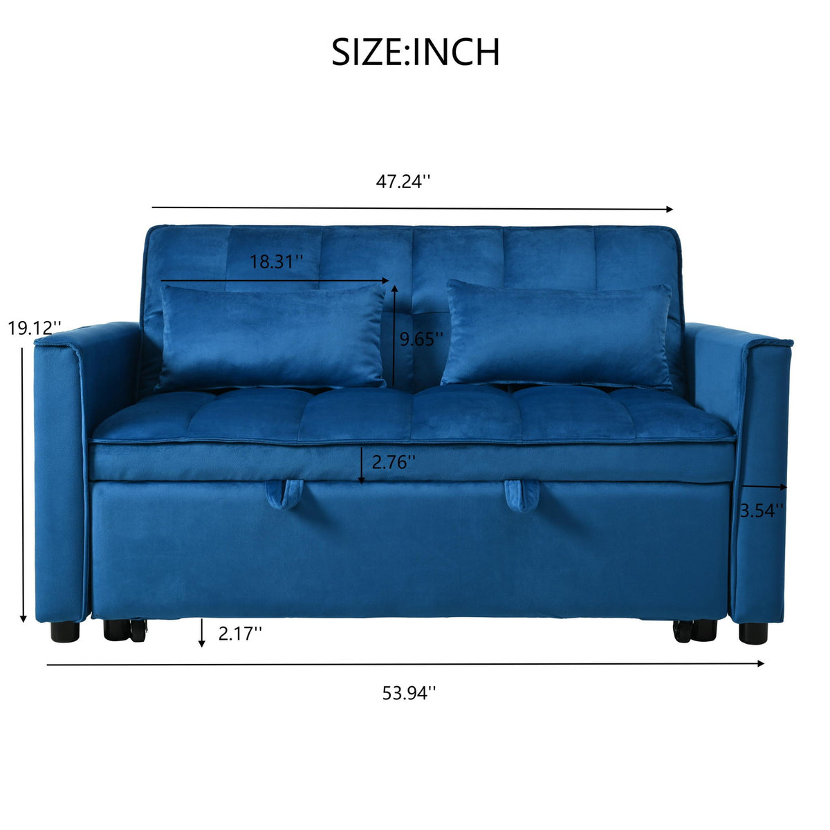 3 In 1 Pull Out Couch Convertible Sofa Bed With Reclining Backrest