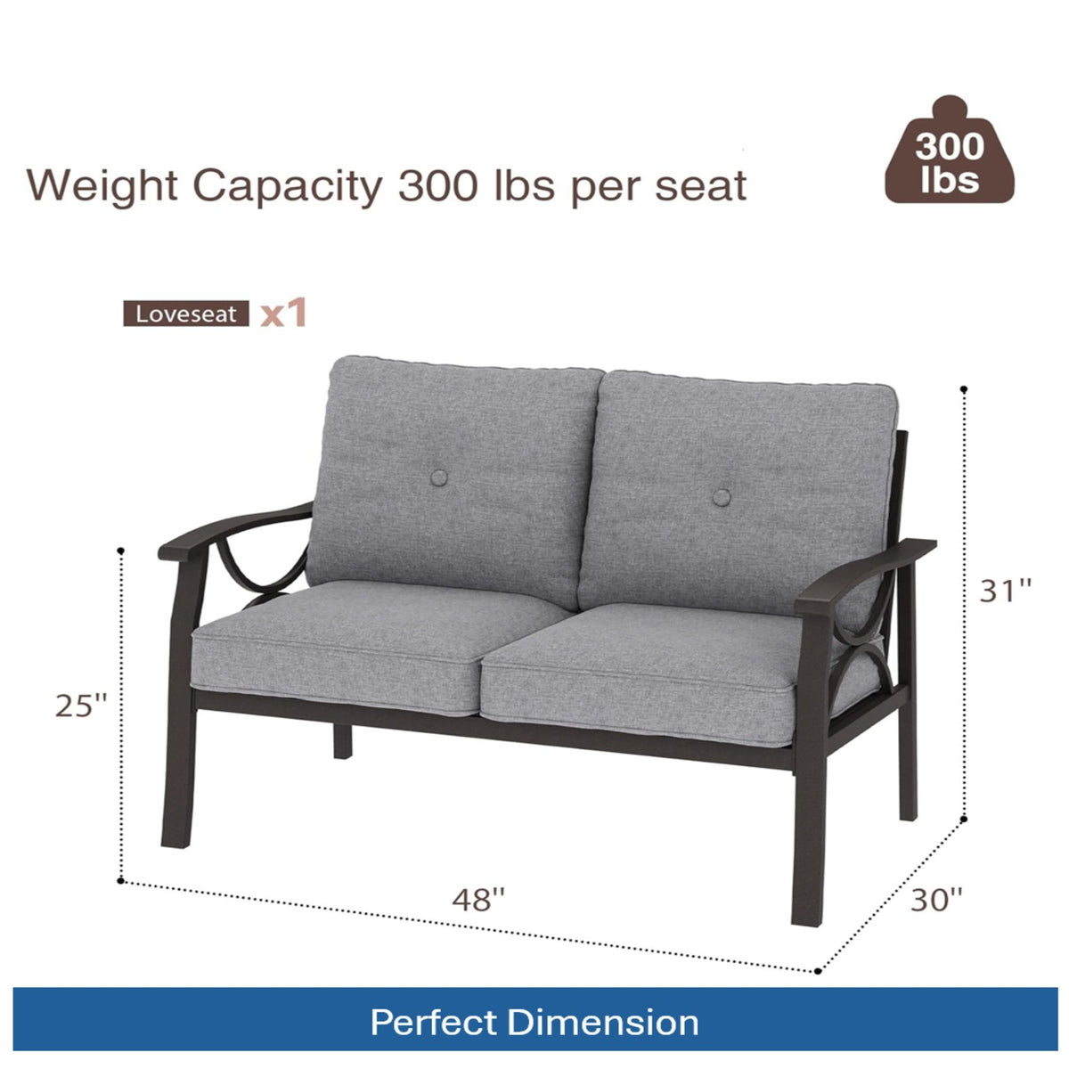 All-Weather Loveseat 2 Seats Sofa With Cushions