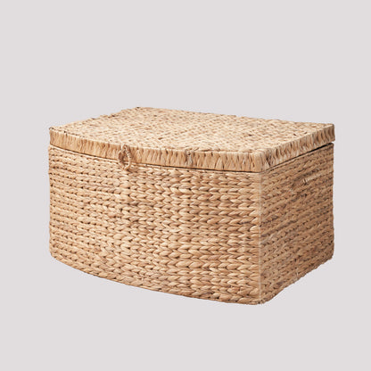 Rectangular Curve Water Hyacinth Woven Wicker Trunk With Handles For Clothes Toys Magazines And Book Storage - Natural / Light Brown