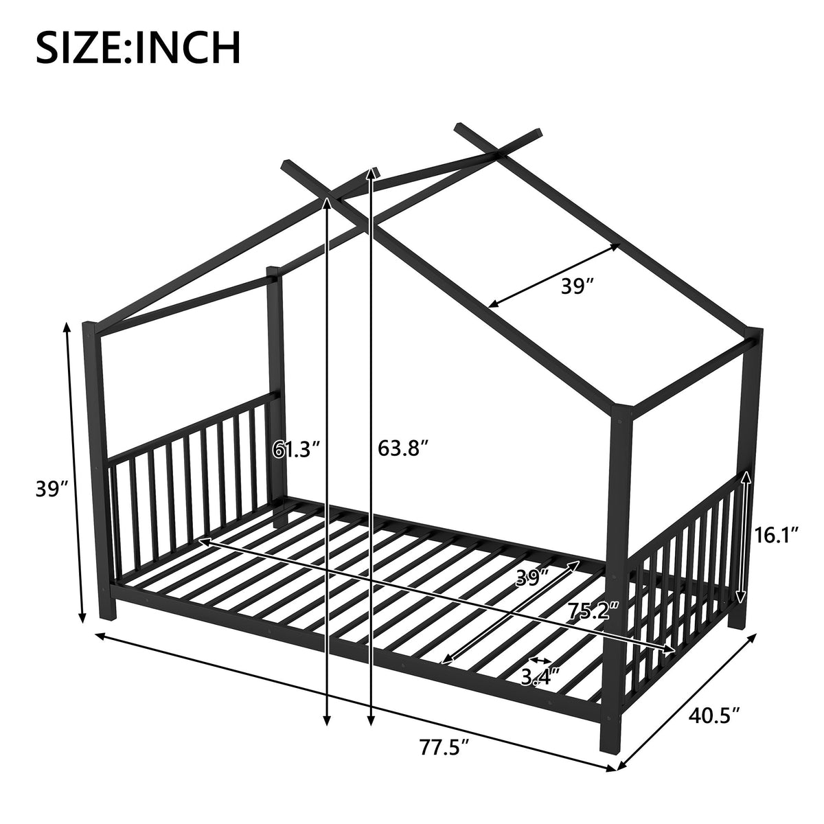 Metal House Platform Bed With Modern Design And Durable Frame