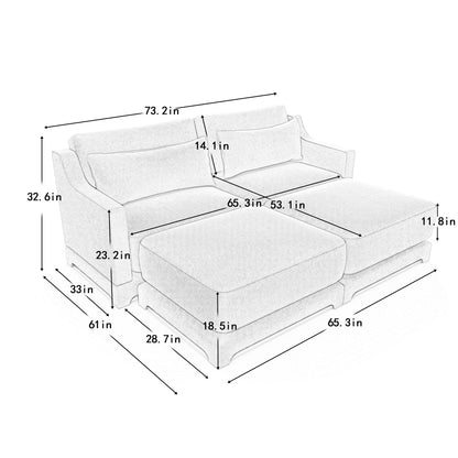 Stylish Sofa With Ottoman And Lumbar Pillows, Ergonomic Design