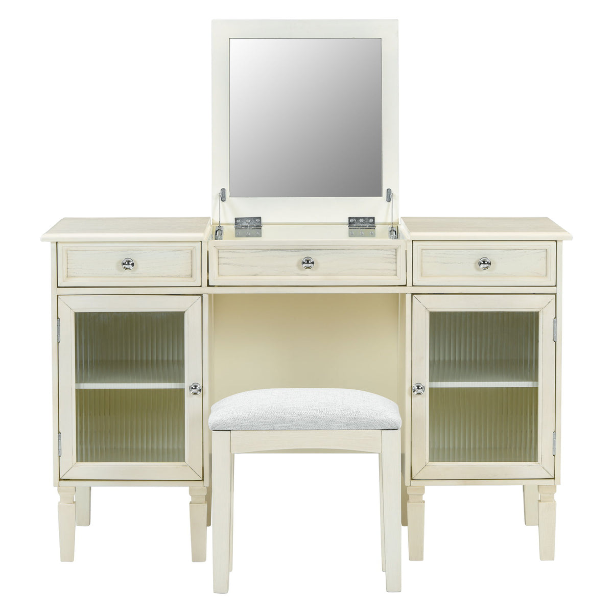 Multi Functional 2 In 1 Vanity Desk With Flip Top Mirror Material - White Oak