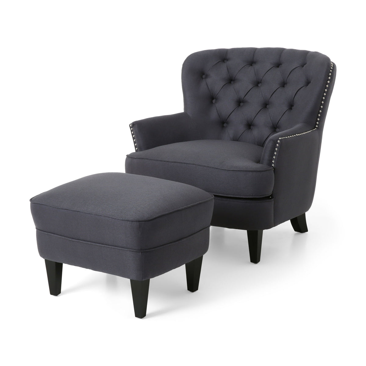 Enchante, Living Room Set With Tufted Back Club Chair And Ottoman - Gray