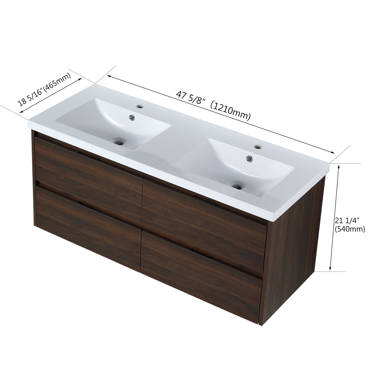 Modern Floating Bathroom Vanity With Dual Resin Sink, Soft Close Drawers