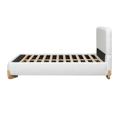 Elegant Boucle Upholstered Bed With Solid Wood Feet
