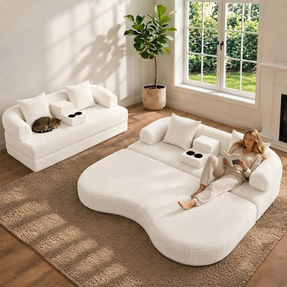 2 In 1 Convertible Sleeper Sofa Bed With Cup Holders