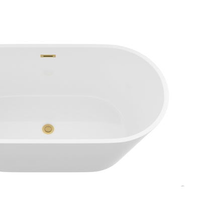 Gloss Freestanding Bathtub With Overflow And Pop Up Drain, Stand Alone Soaking Tub - Glossy White