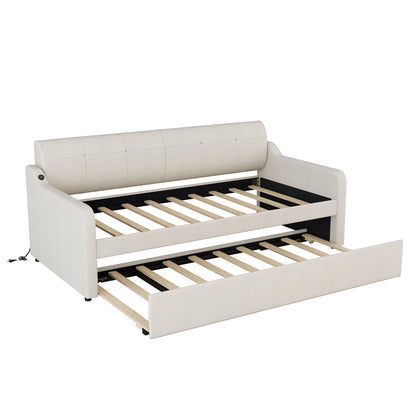 Upholstered Daybed With Trundle And USB Charging