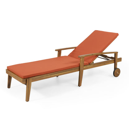 Jason - Chaise Lounge Acacia Wood Adjustable Outdoor Chair - Orange