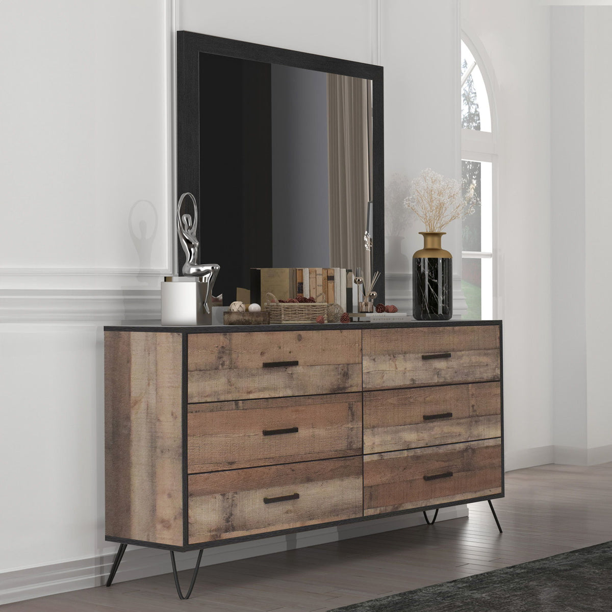 Elk River - 2 Piece Dresser & Mirror Set - Rustic White