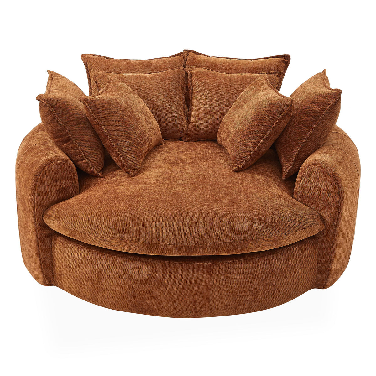 Boneless Round Chaise Sofa With Dual Layer Cushions And 8 Throw Pillows - Orange