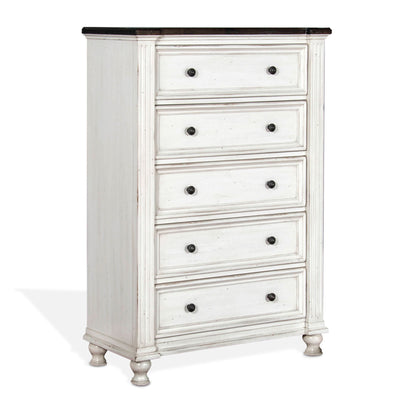 Carriage House - Chest With 5 Drawers - Cottage White / Europen Dark
